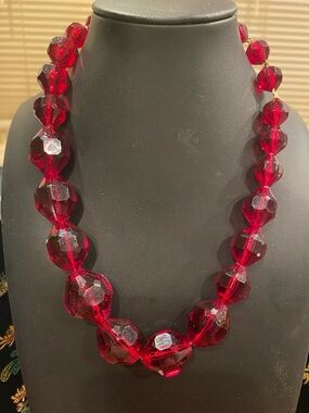 Western Germany Red Graduated Faceted Bead Statement Necklace - Women Jewelry